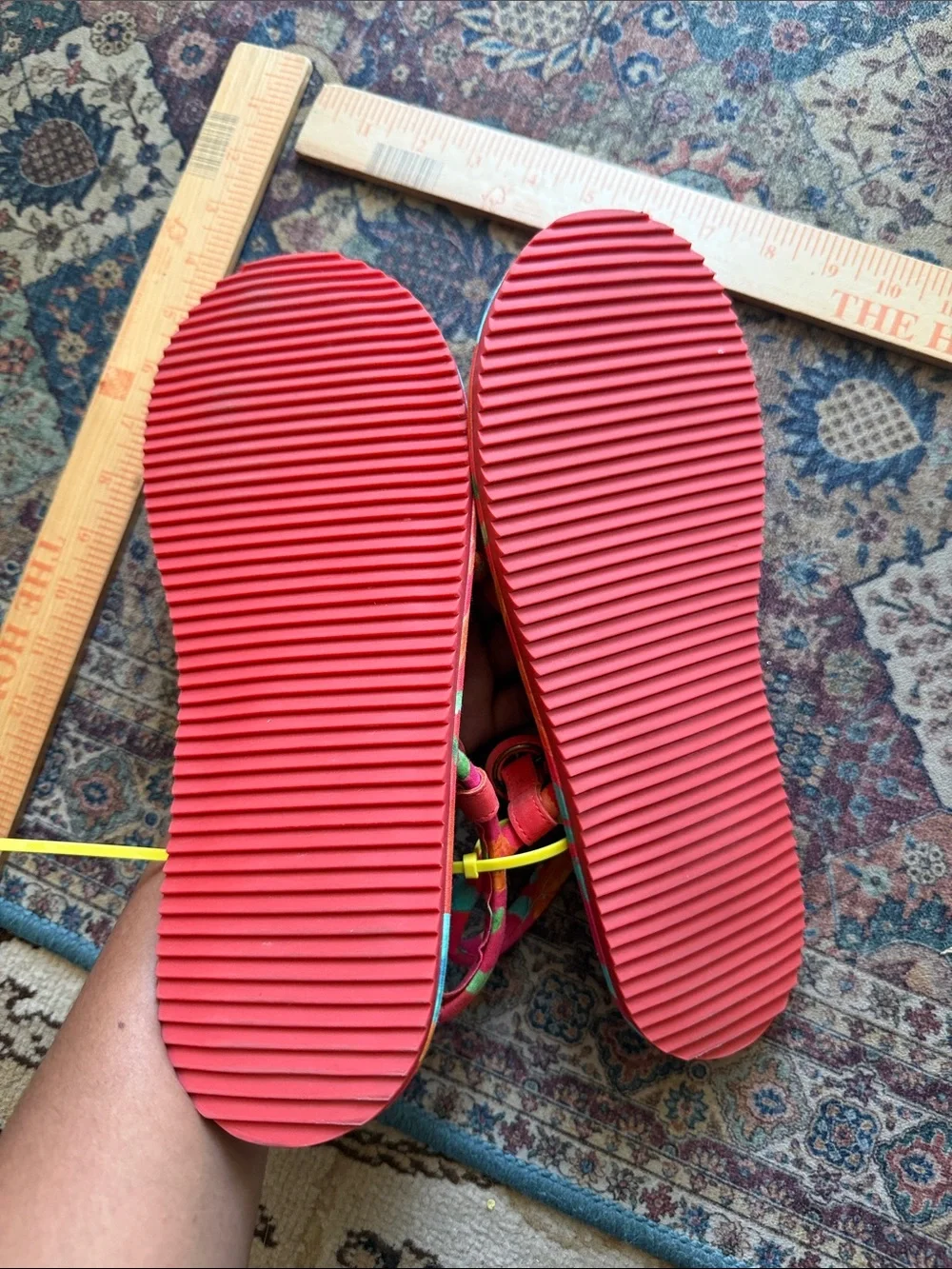 FARM Rio Red Multicolor Braided Bead-Tassel Sandals tropical tube Sz 10